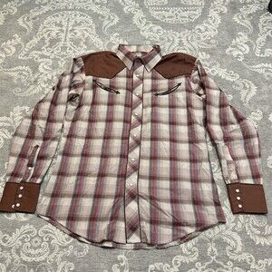 Roper Western Snap Shirt Mens Medium Multicolor Plaid Long Sleeve Pearl